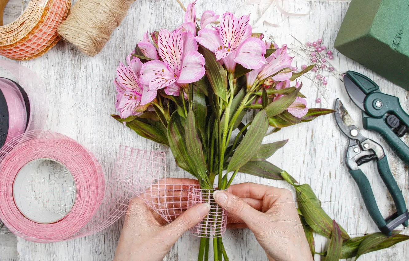 Photo wallpaper flowers, bouquet, pink, flowers, floral