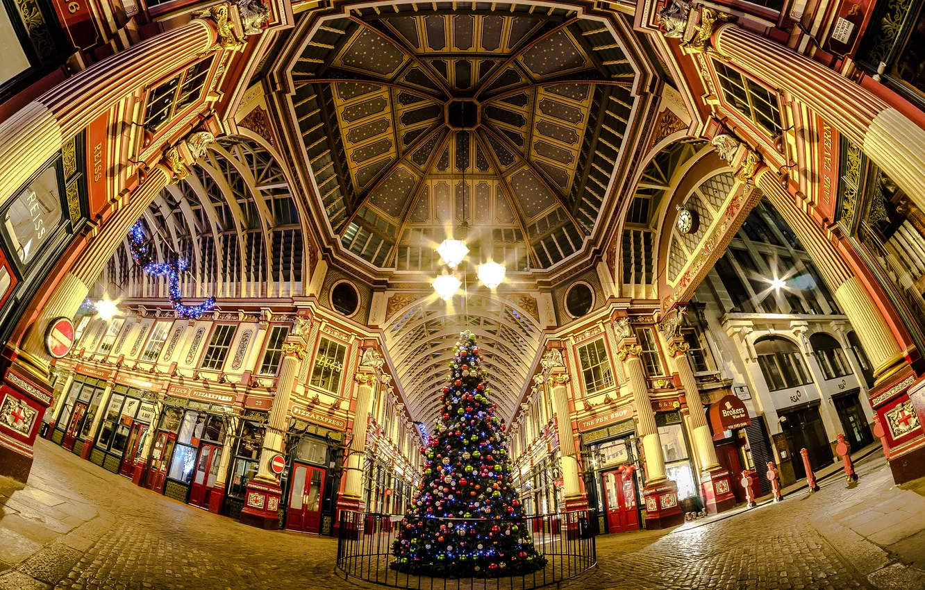 Photo wallpaper the city, street, England, London, tree, new year