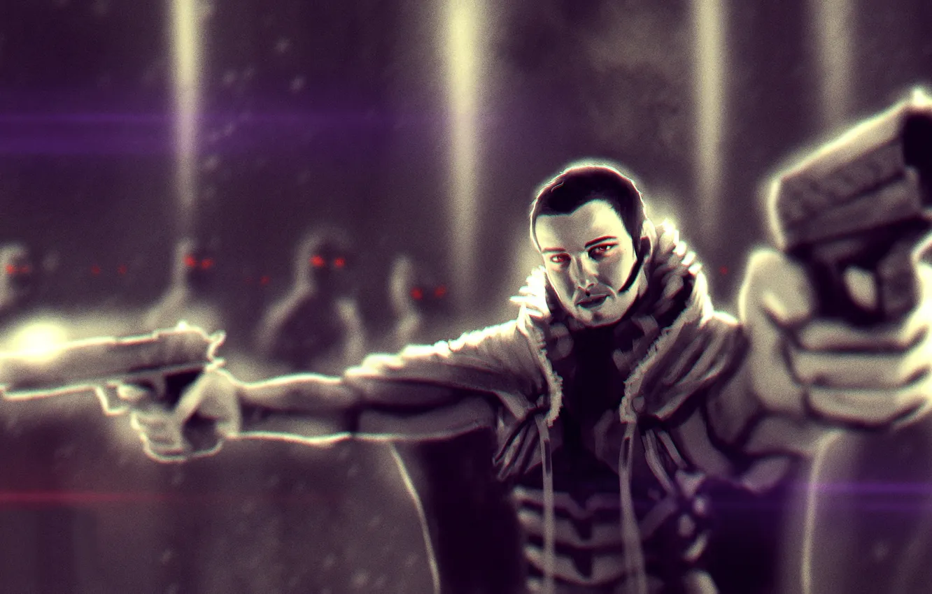 Photo wallpaper night, gun, male, art