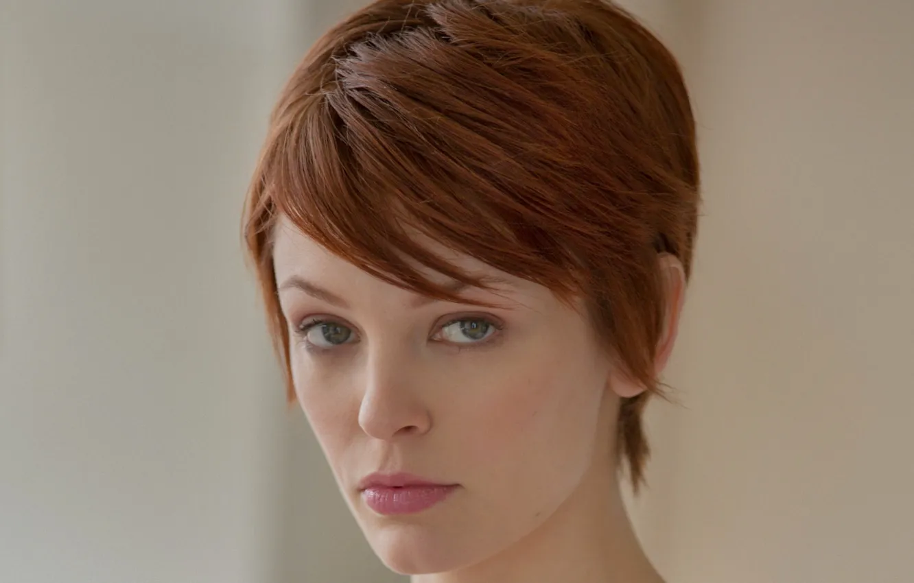 Photo wallpaper rose, Focus, close-up, woman, young, eyes, short hair, model