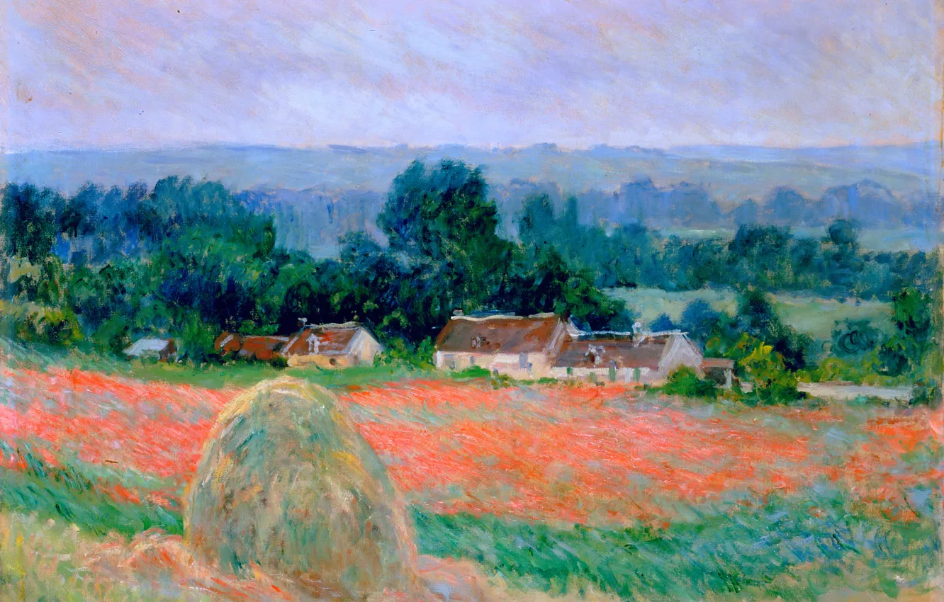Photo wallpaper France, stack, hay, painting, art, impressionism, france, art