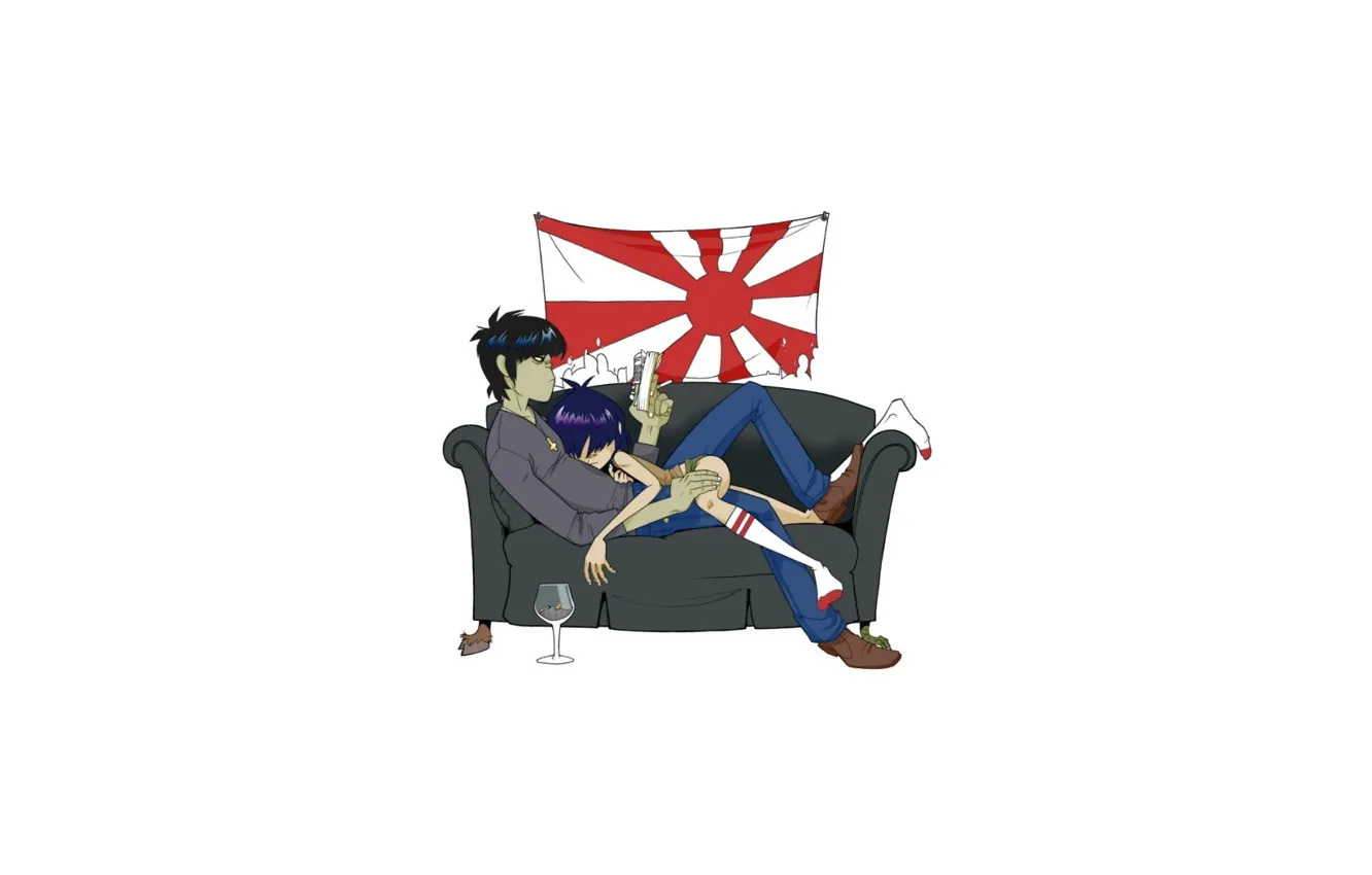 Photo wallpaper music, background, group, flag, gorillaz, readers., noodle, Gorillaz