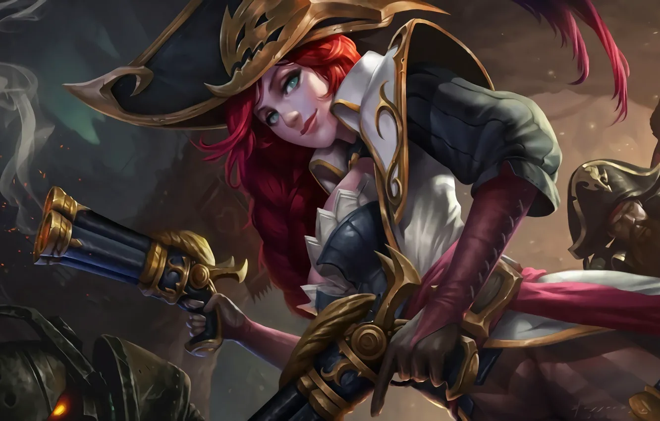 Photo wallpaper gun, the game, pirates, game, green eyes, League of Legends, LOL, League Of Legends