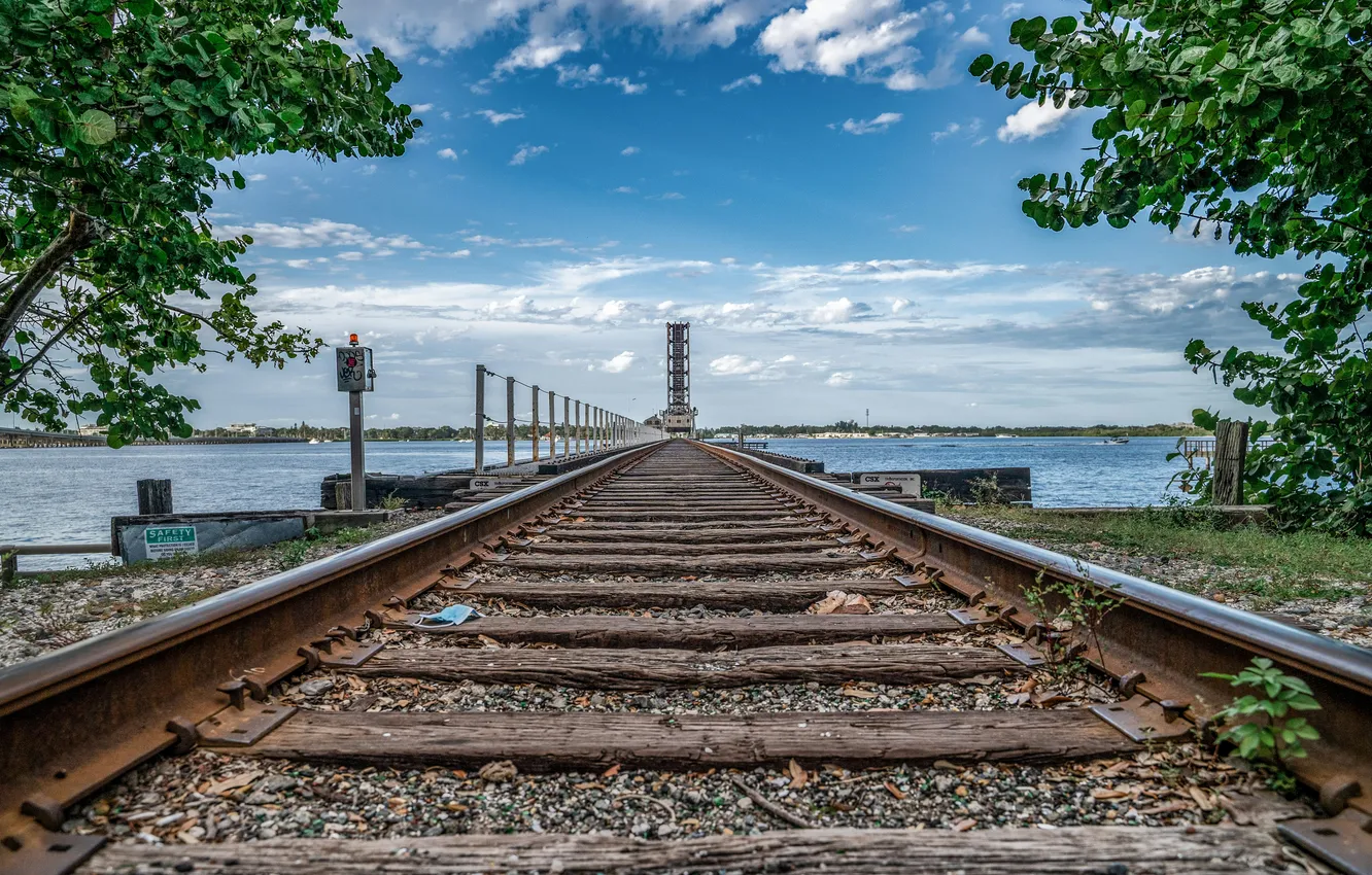 Photo wallpaper sea, the sky, clouds, rails, NATHAN MULLET
