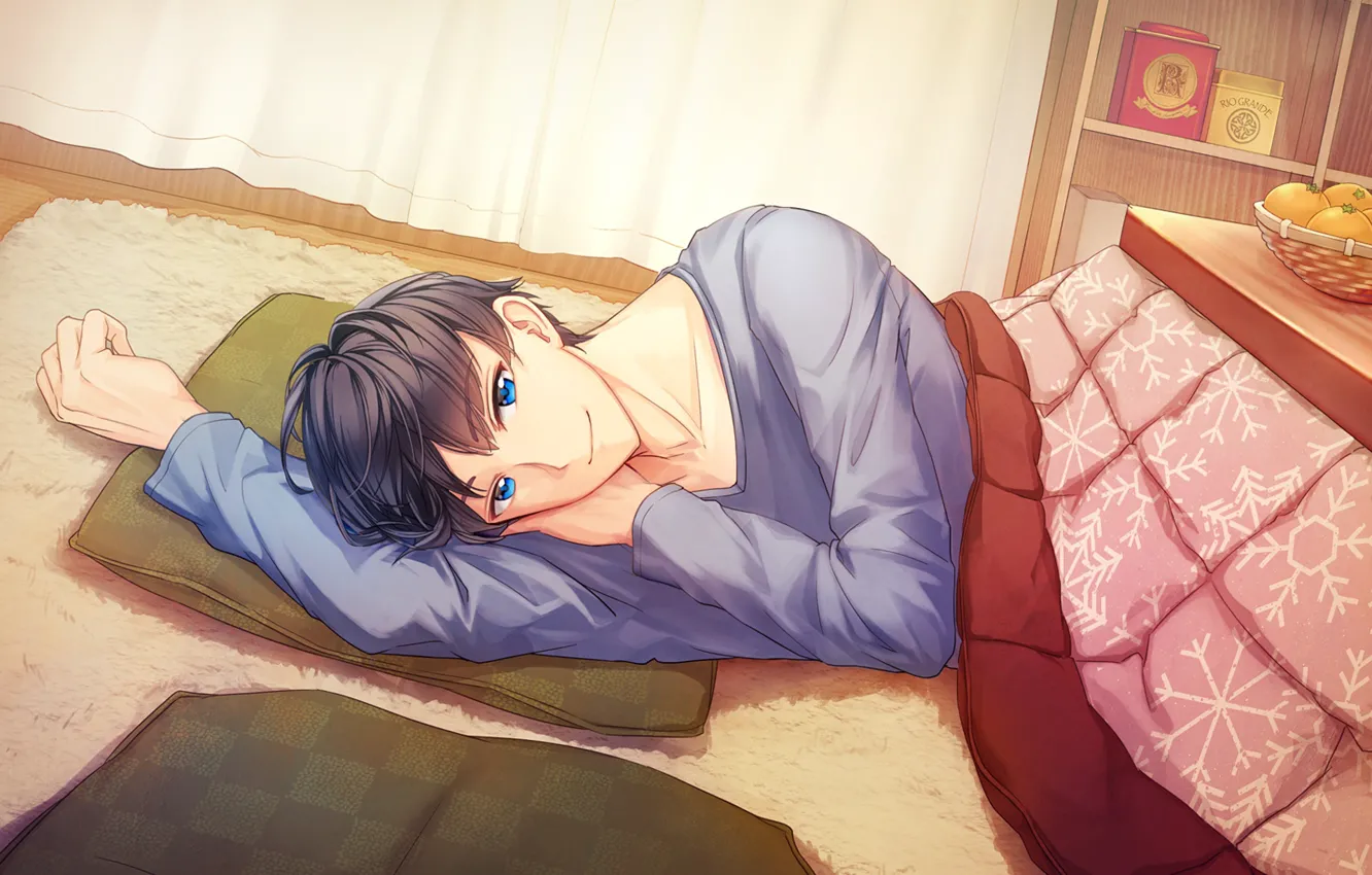 Photo wallpaper look, anime, art, lies, guy