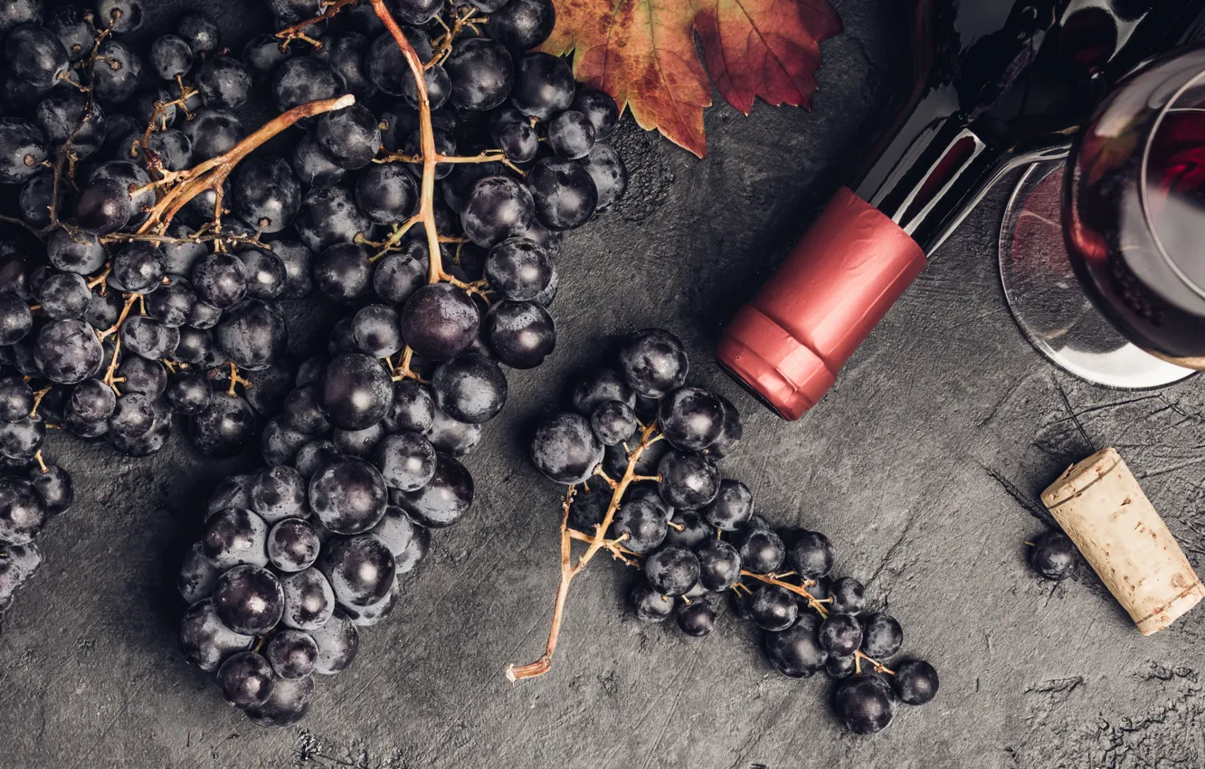 Photo wallpaper glass, bottle, harvest, grapes, Wine, tube