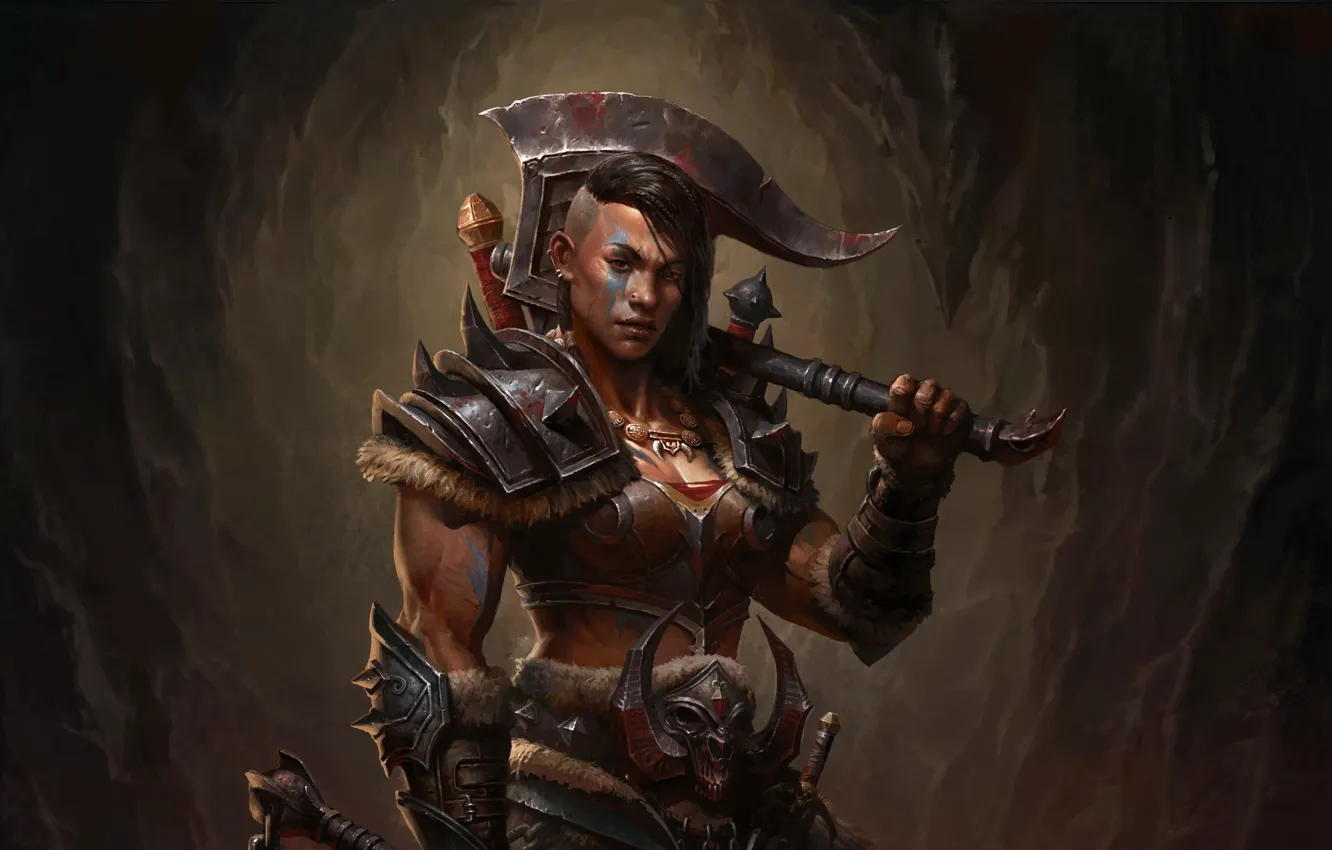 Photo wallpaper girl, weapons, the game, armor, Action, axe, warrior, online