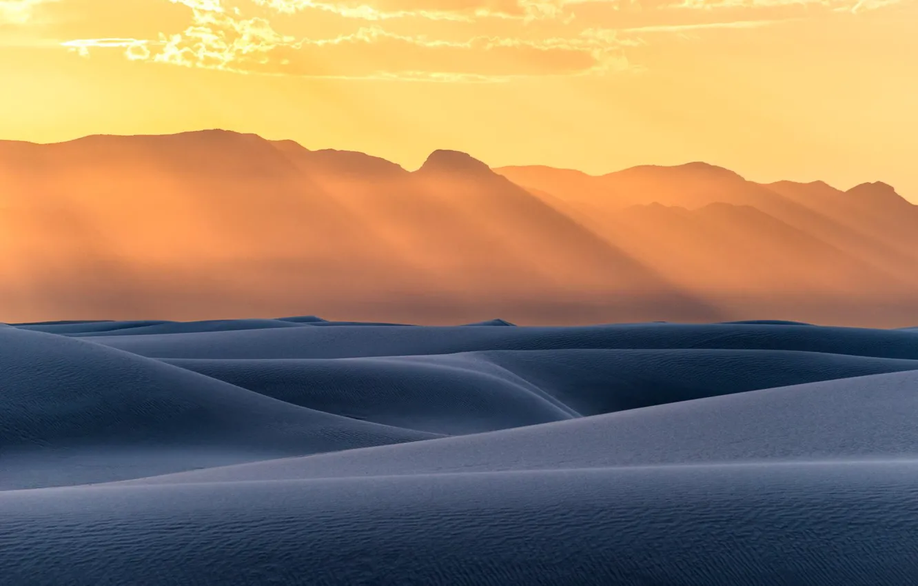 Photo wallpaper USA, desert, landscape, nature, sunset, sand, New Mexico, sun rays