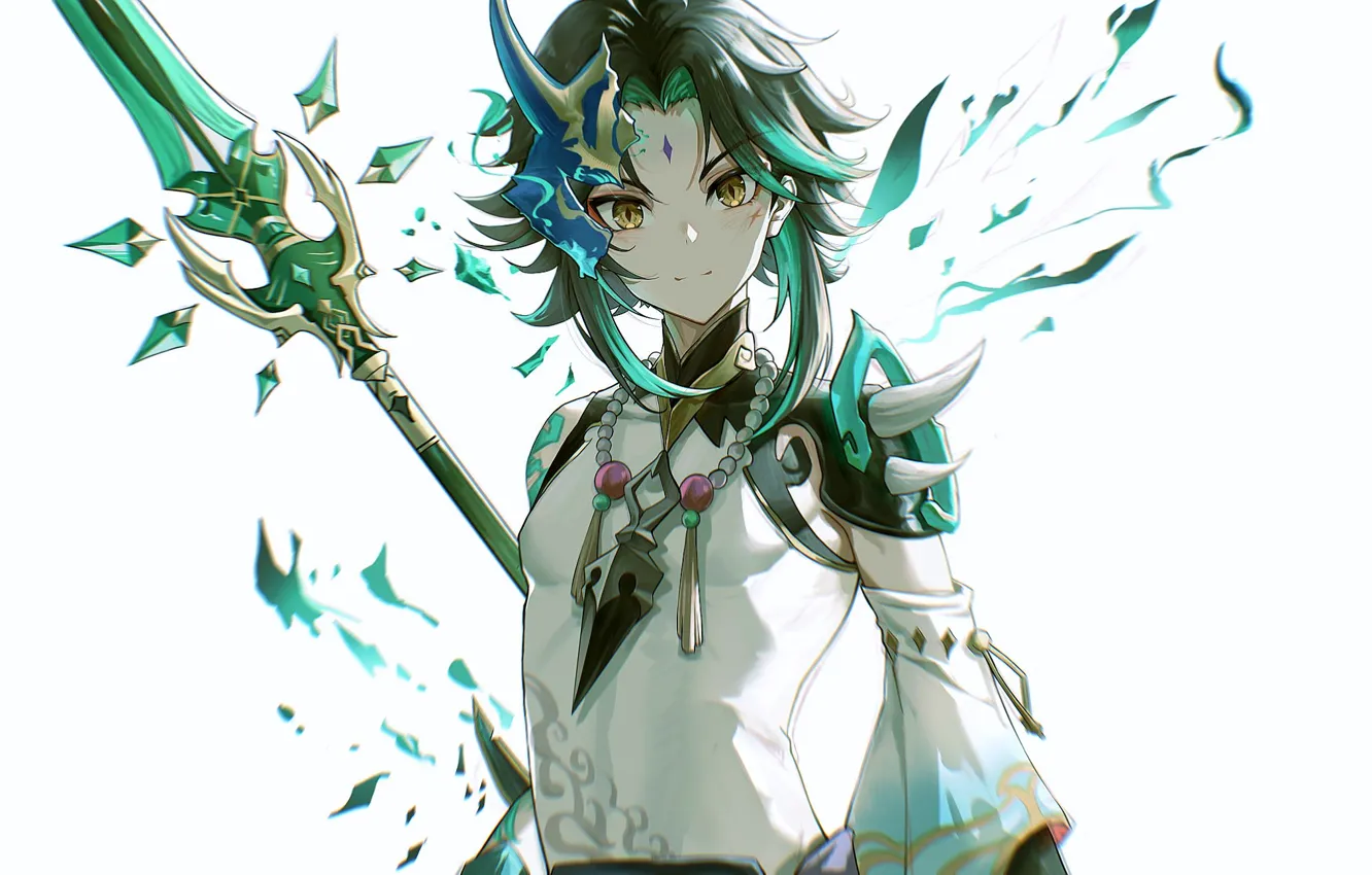 Photo wallpaper spear, guy, Xiao, Genshin Impact