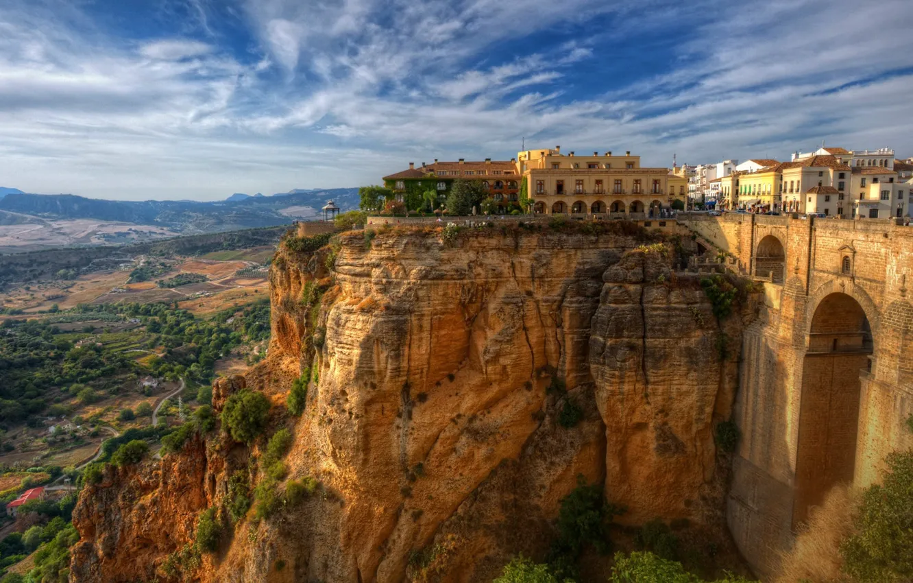 Photo wallpaper field, mountains, rocks, home, Spain, Andalusia, Rhonda