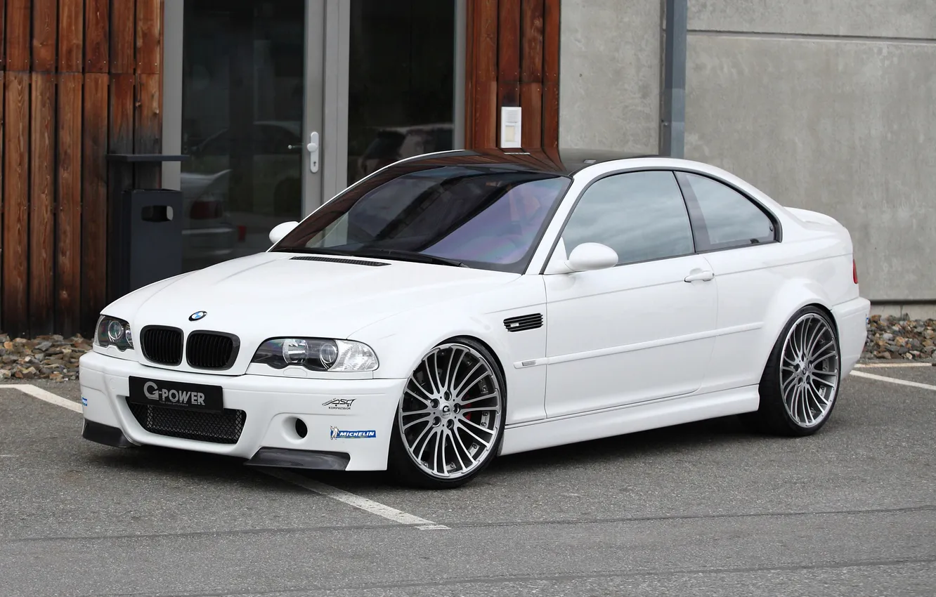 Photo wallpaper white, tuning, the building, bmw, BMW, coupe, the door, white