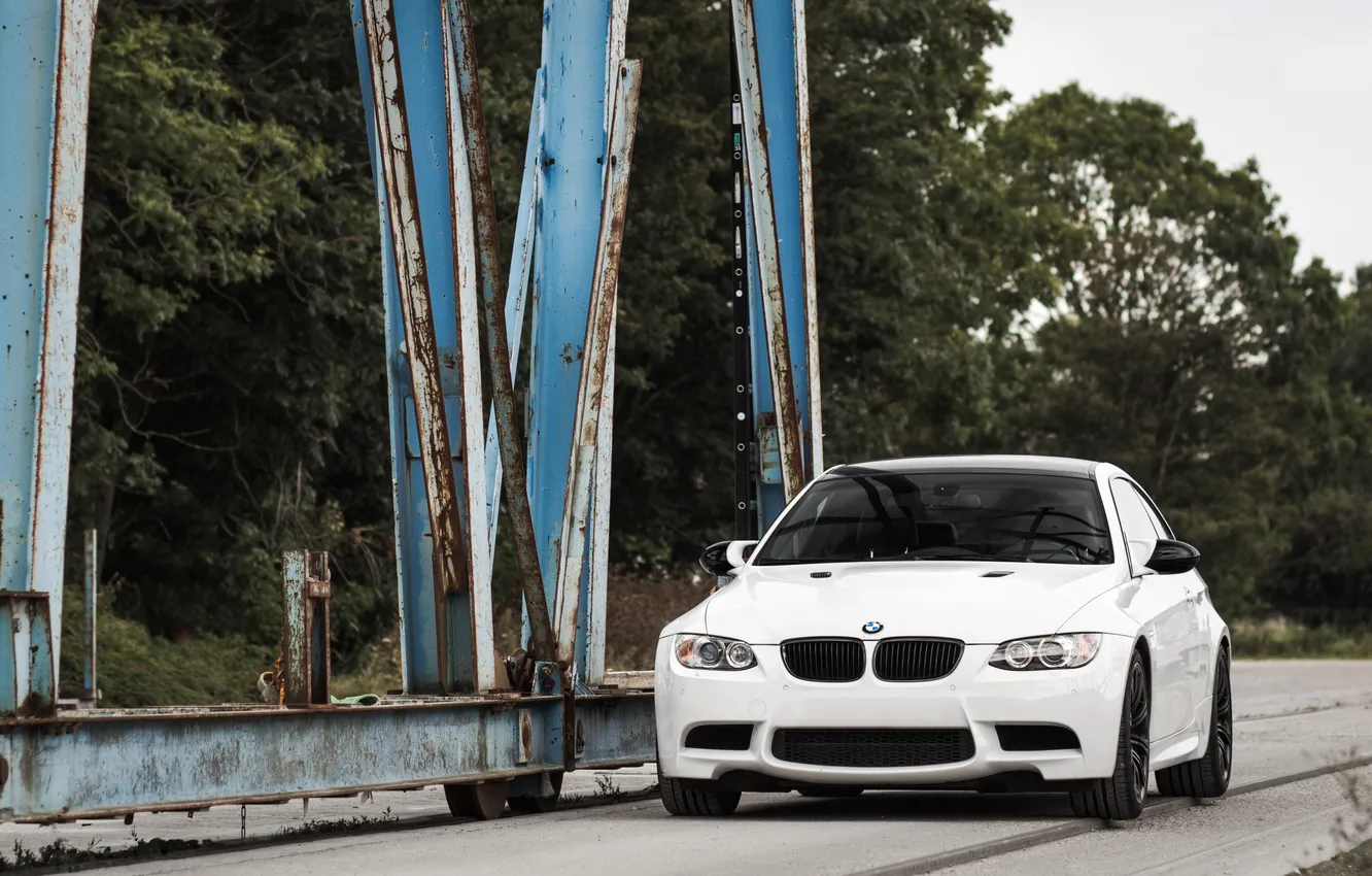 Photo wallpaper white, the sky, trees, BMW, BMW, white, the front, e92