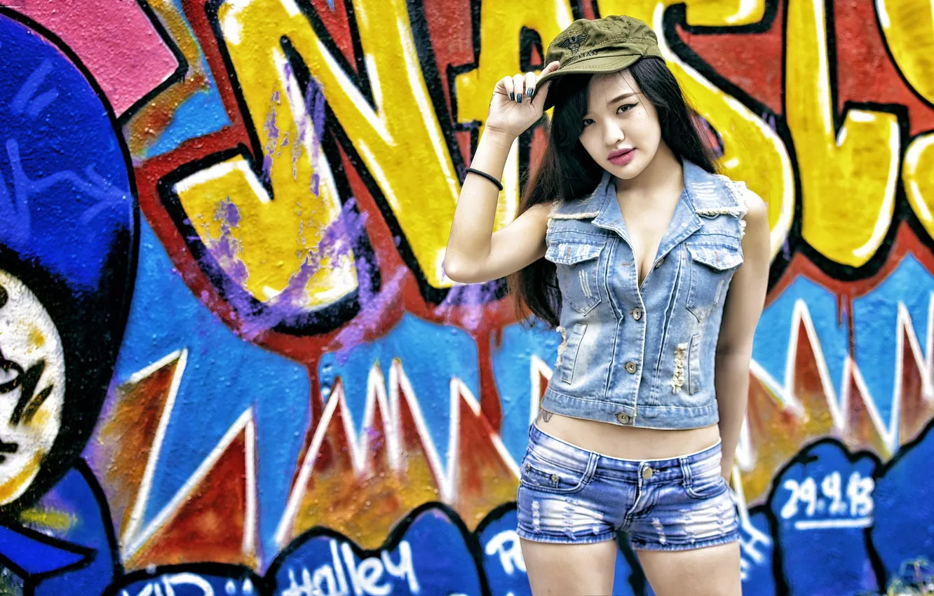 Photo wallpaper girl, background, Asian
