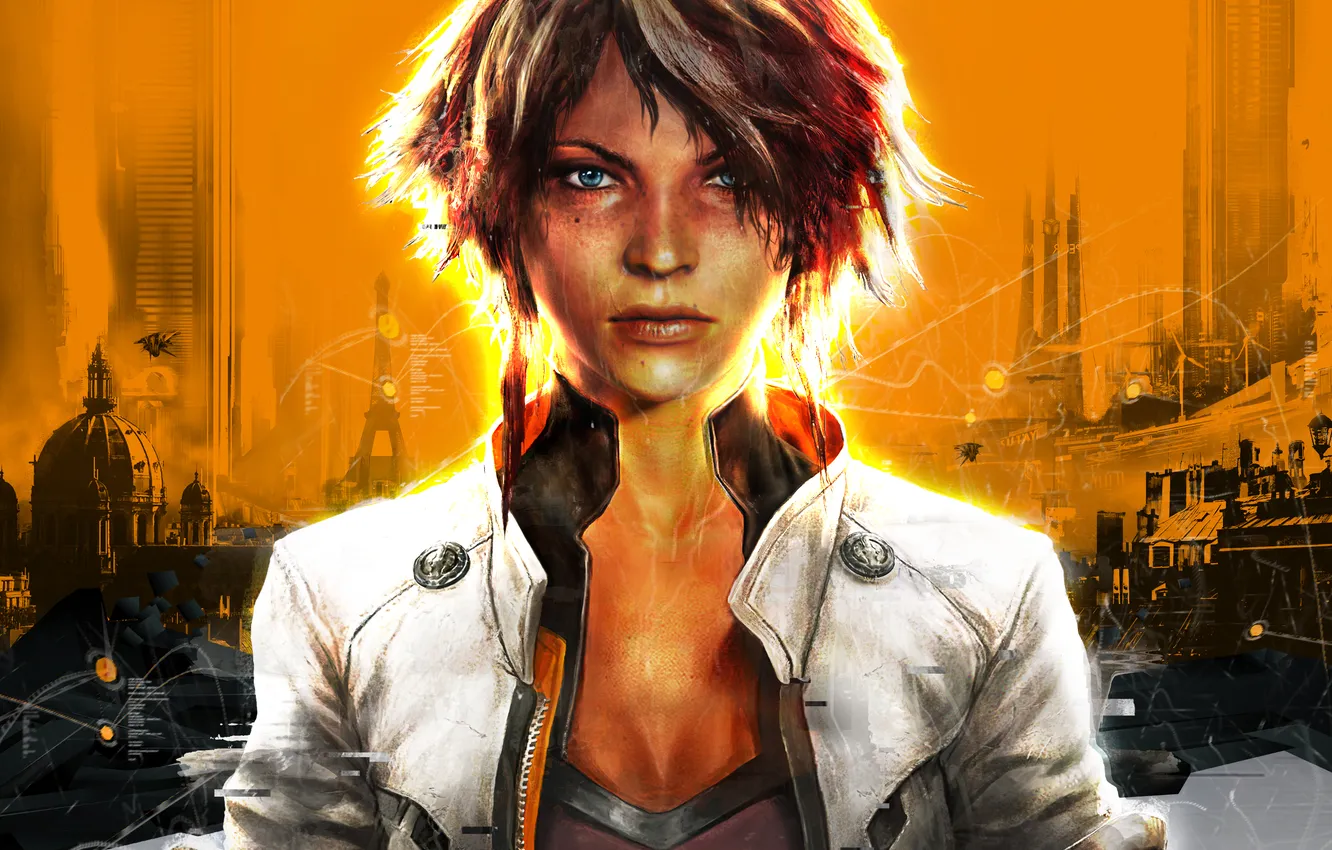 Photo wallpaper look, girl, the city, hair, Eiffel tower, mole, scar, Capcom