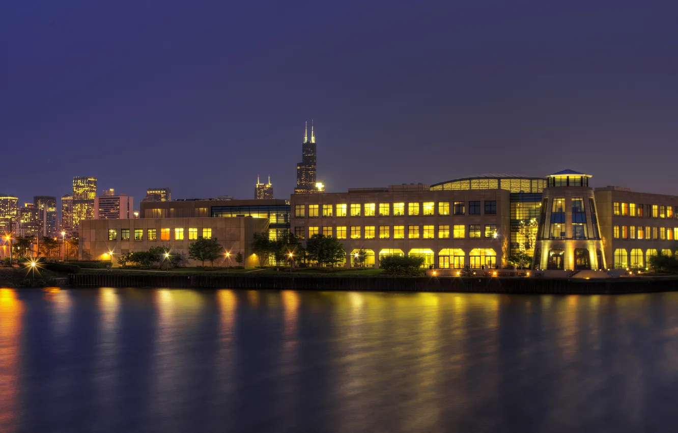 Photo wallpaper the city, the evening, Chicago, Chicago, Noble Square, Wrigley Global Innovation Center