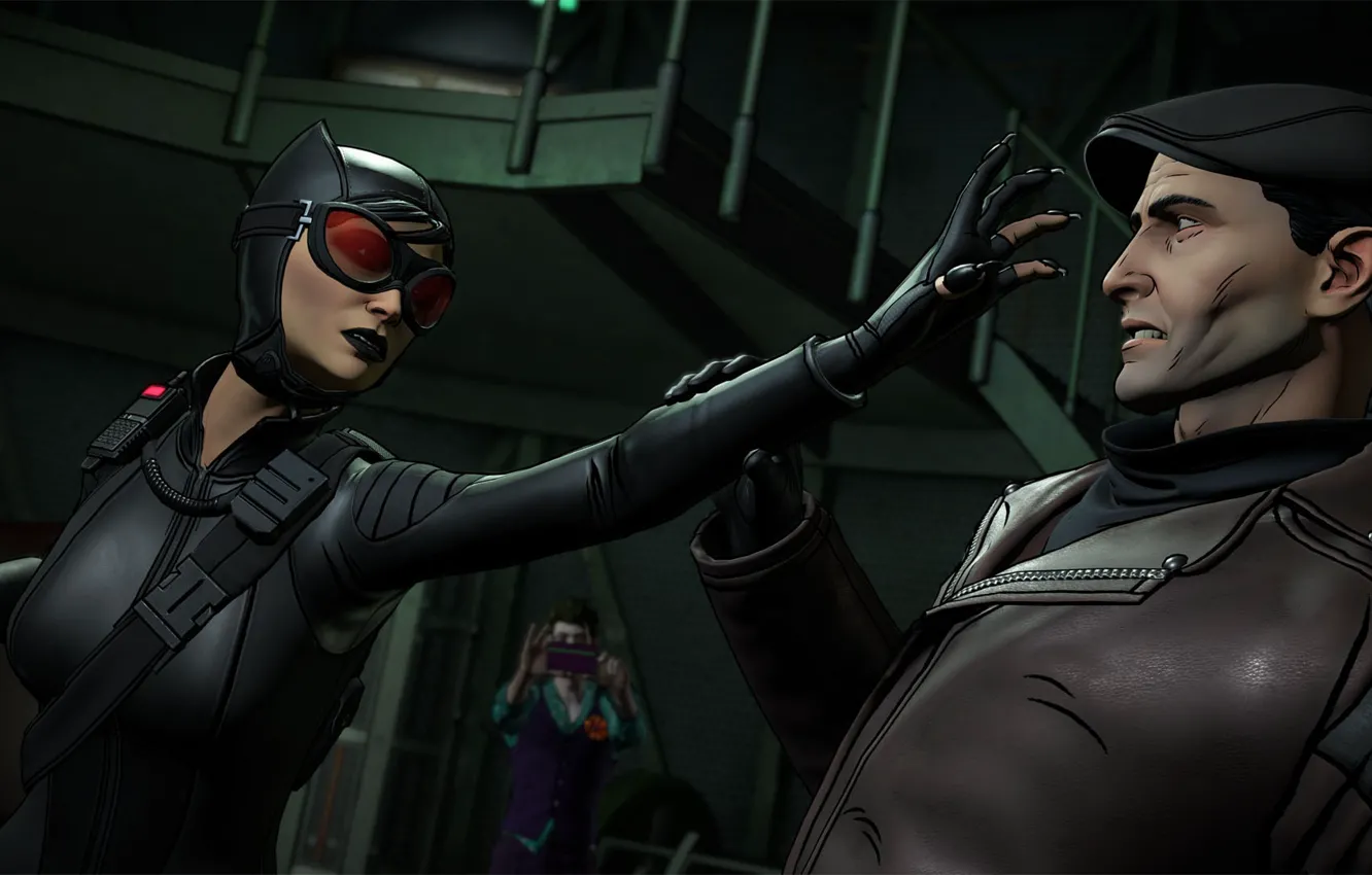 Photo wallpaper Joker, the game, glasses, fight, costume, claws, villain, Catwoman