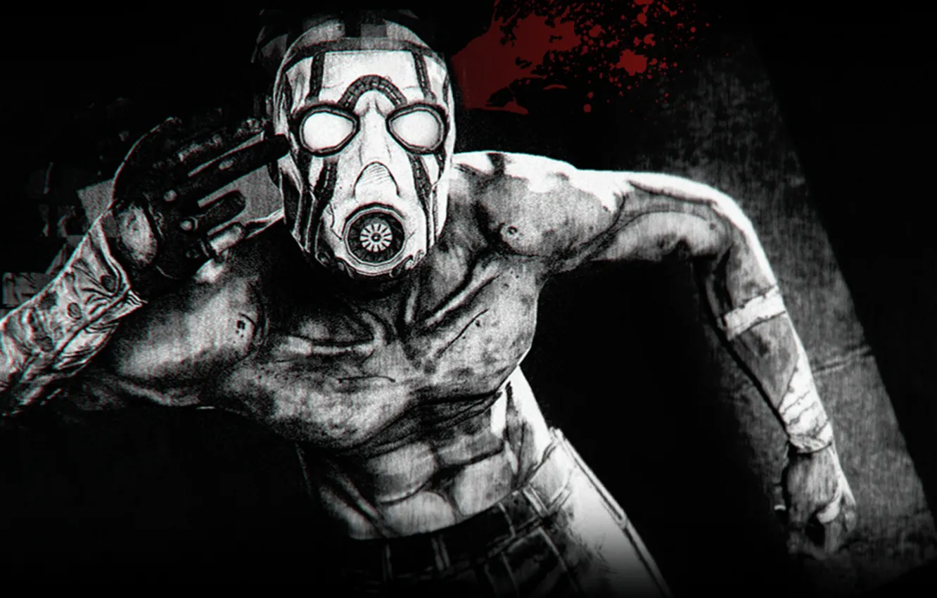 Photo wallpaper blood, mask, black and white, crazy, Borderlands, Psycho