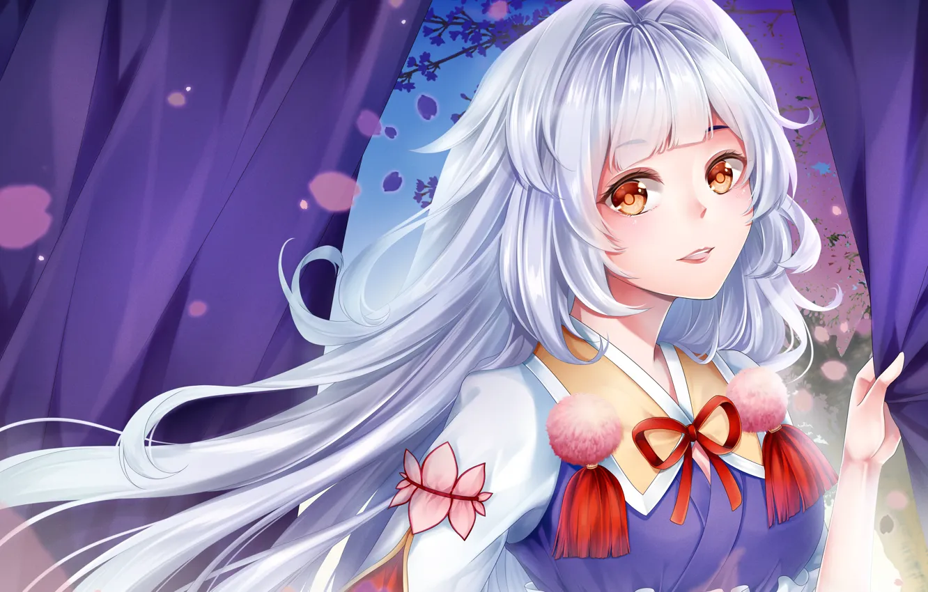 Photo wallpaper the sky, girl, petals, kagura, Mobile Legends: Bang Bang!