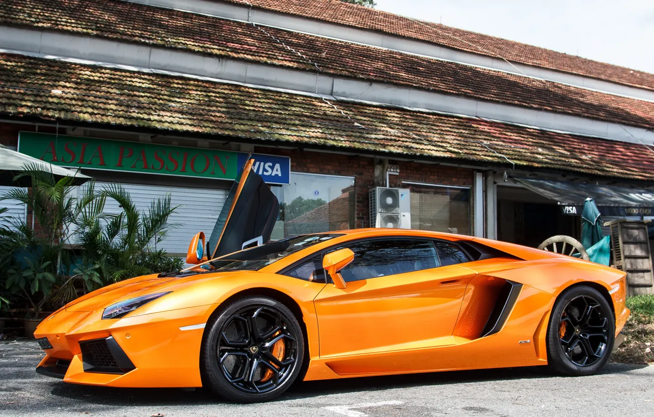 Photo wallpaper Lamborghini, Orange, LP700-4, Aventador