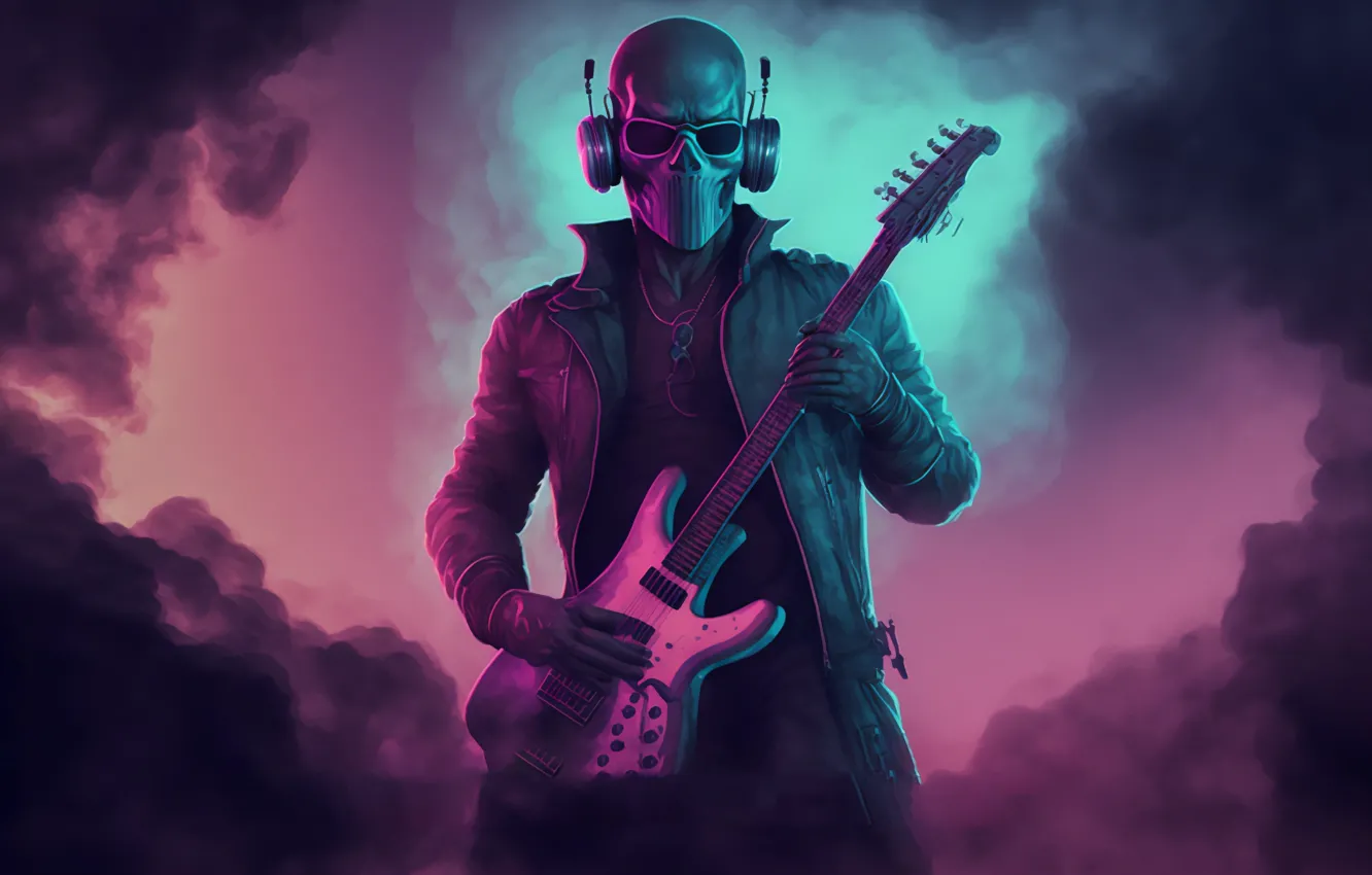 Photo wallpaper sake, guitar, Music, smoke, men, mask