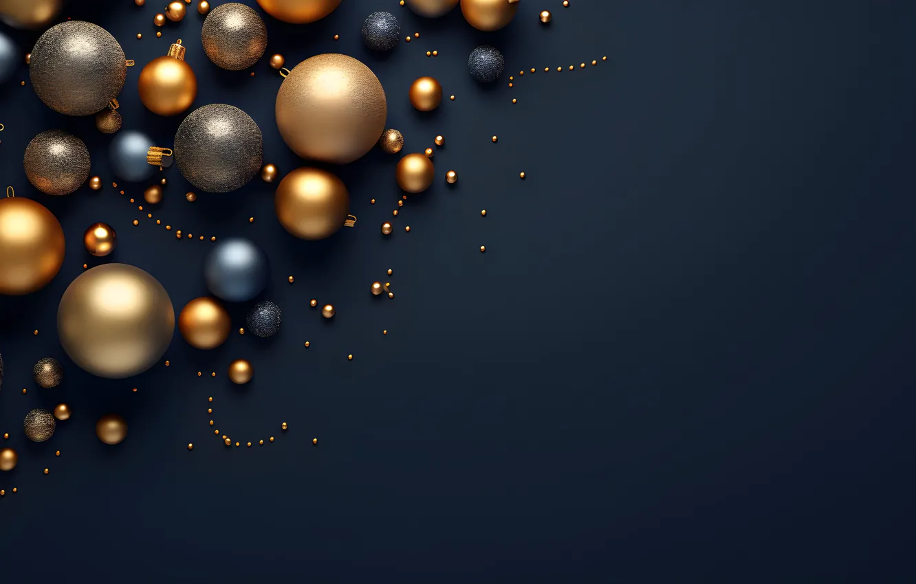 Photo wallpaper balls, the dark background, new year, Christmas, blue background, Christmas decorations, Christmas decorations, AI art