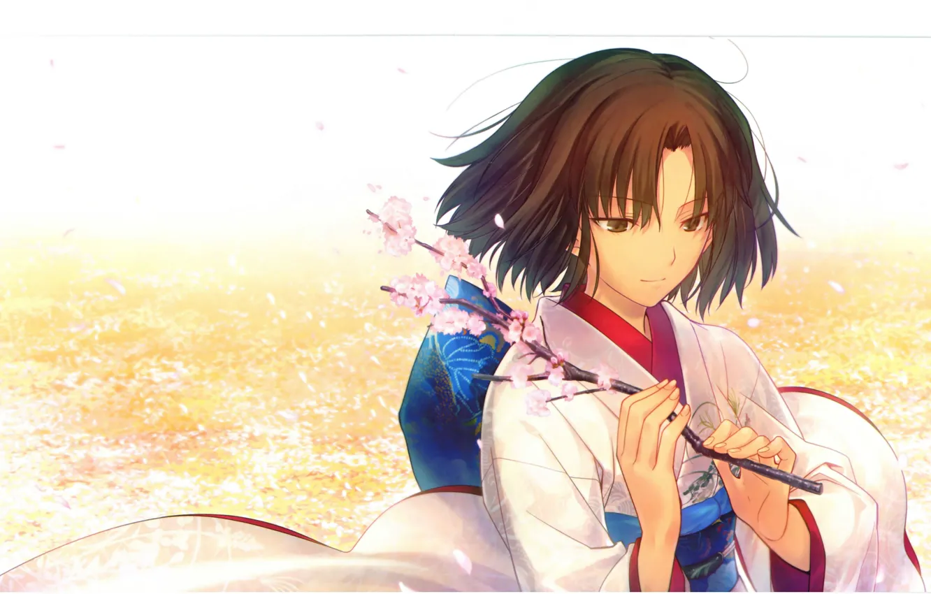 Photo wallpaper branch, petals, Sakura, kimono, kara no kyoukai, the garden of sinners, the garden of sinners, …