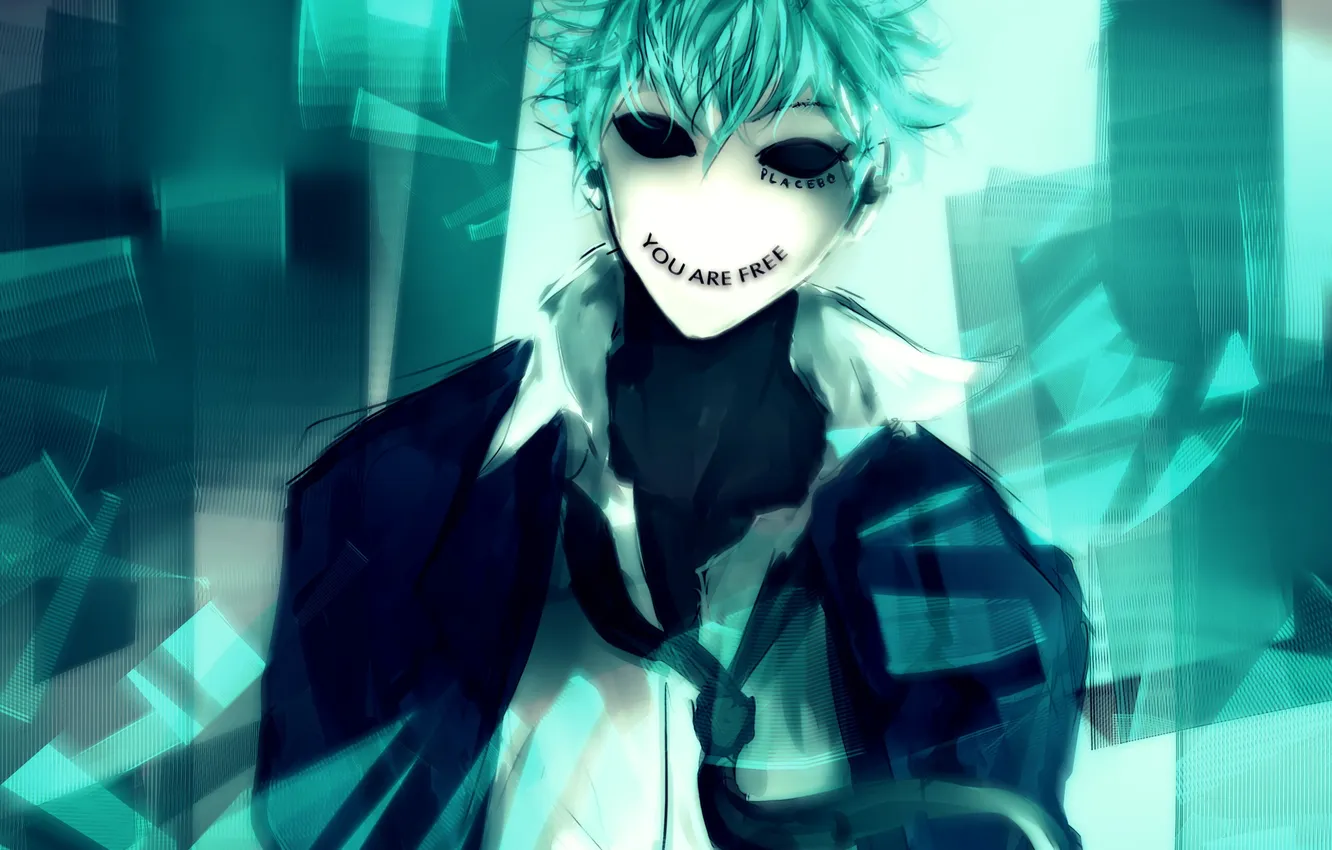 Photo wallpaper the inscription, mask, art, tie, guy