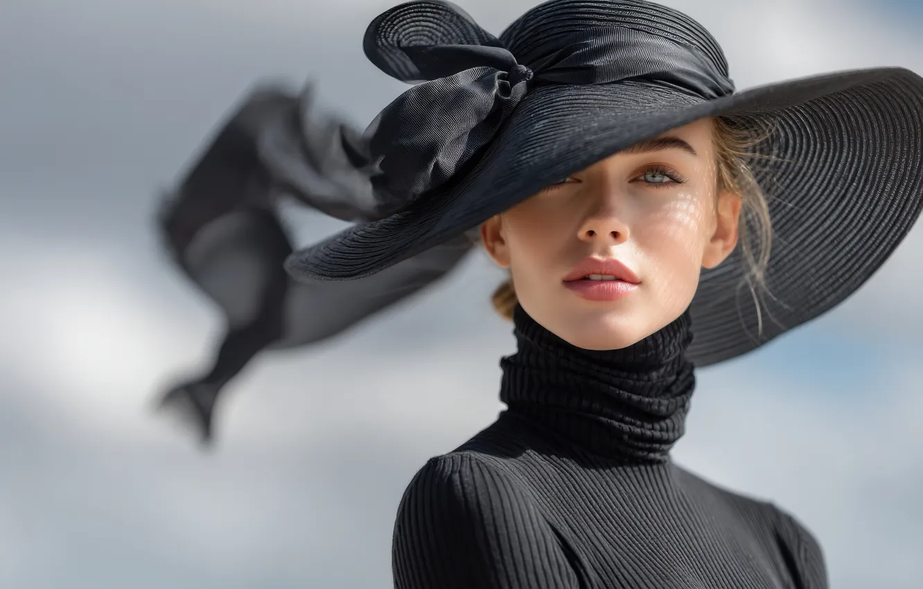 Photo wallpaper look, girl, light, pose, portrait, hat, blonde, collar