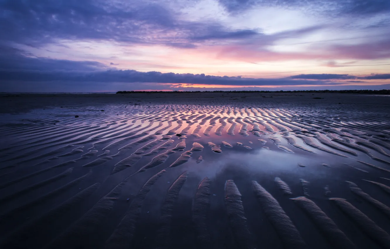 Photo wallpaper sea, beach, sunset, the evening, tide, dunes, twilight