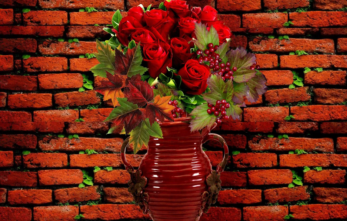 Photo wallpaper flowers, background, wall, roses, Still life, cover