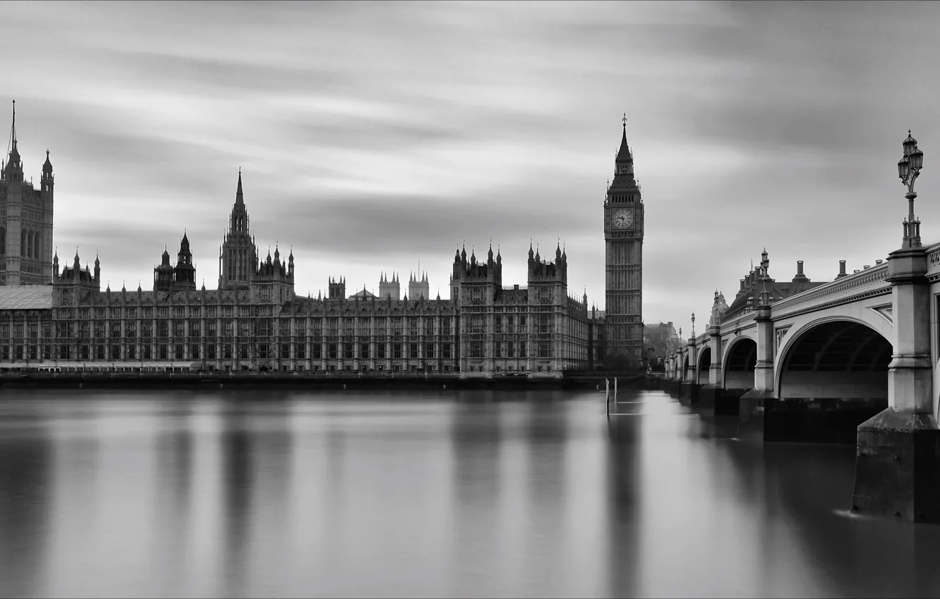 Photo wallpaper bridge, night, London, England, Big Ben