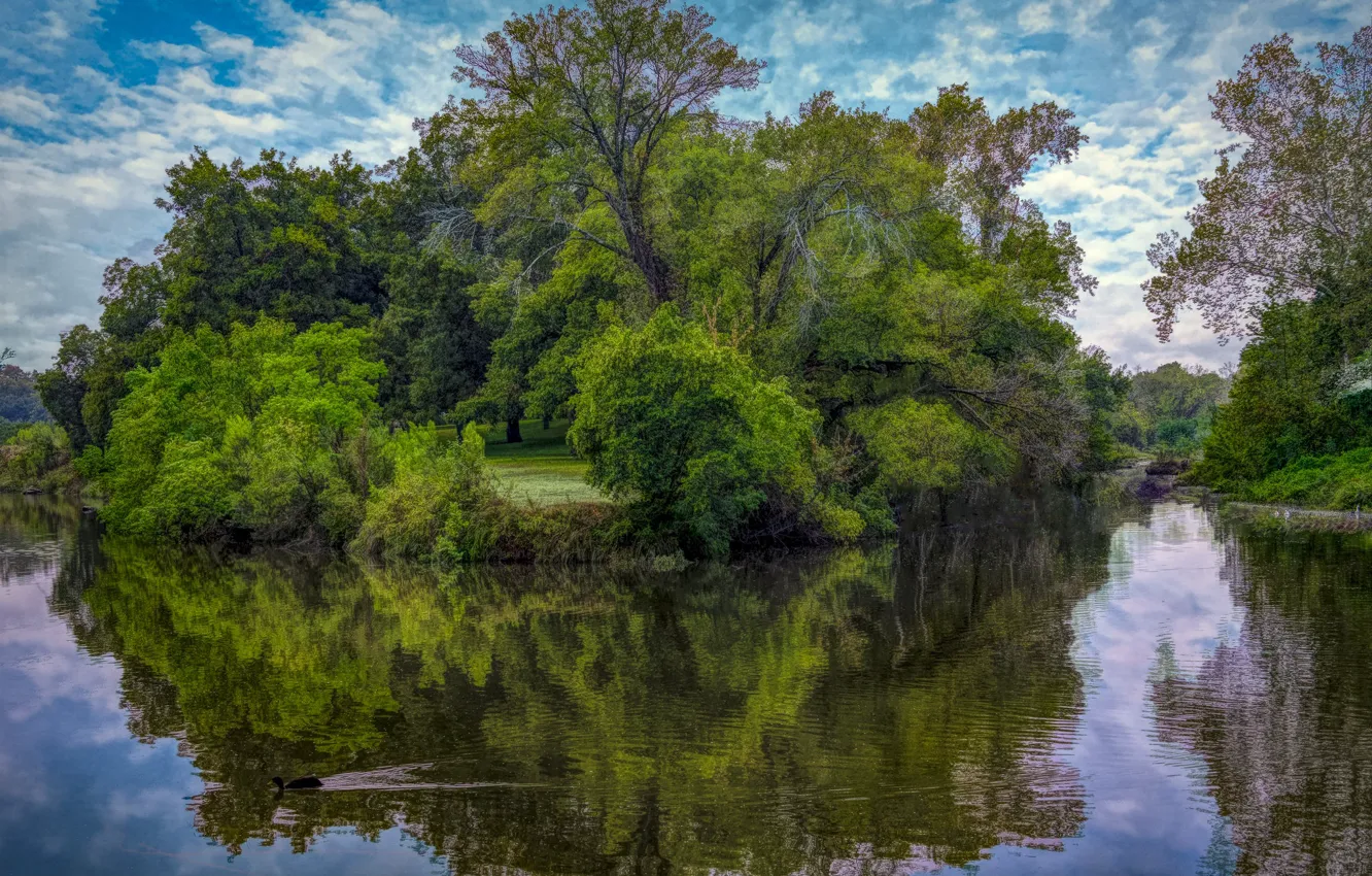 Photo wallpaper reflection, river, photo, island