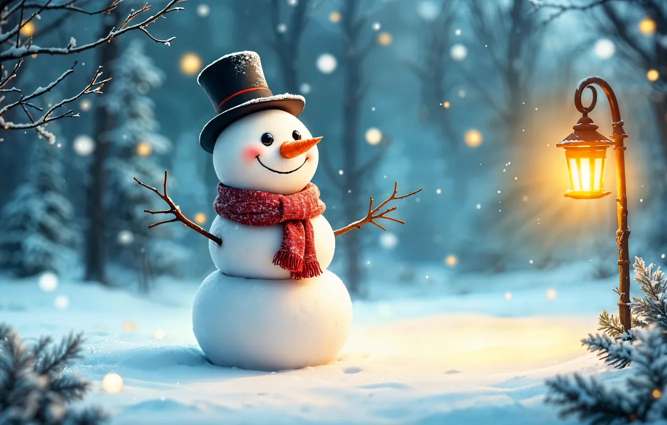 Photo wallpaper winter, snow, decoration, new year, Christmas, snowman, Christmas, winter