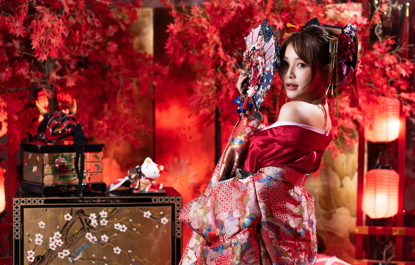 Photo wallpaper fan, kimono, Asian