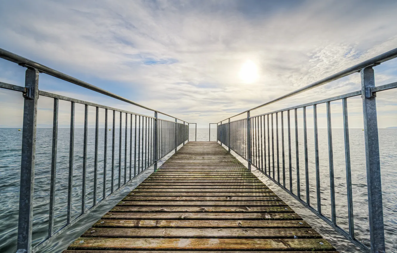 Photo wallpaper the sky, water, the sun, clouds, bridge