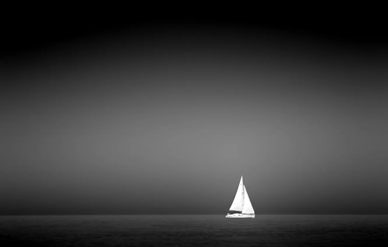 Photo wallpaper sea, the sky, black and white, sail