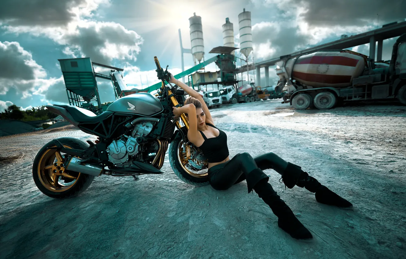 Photo wallpaper girl, pose, motorcycle