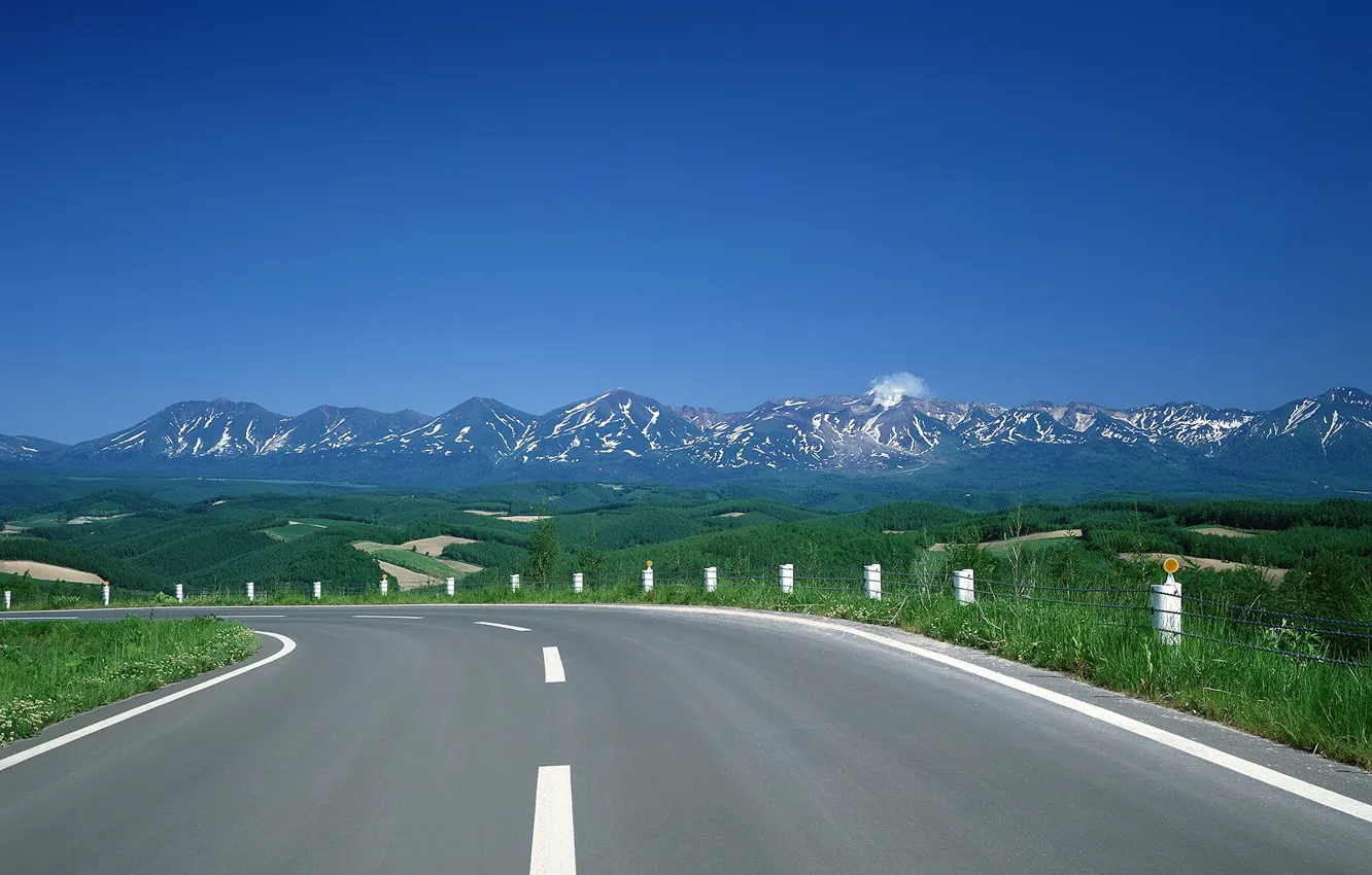 Photo wallpaper mountains, hills, Road