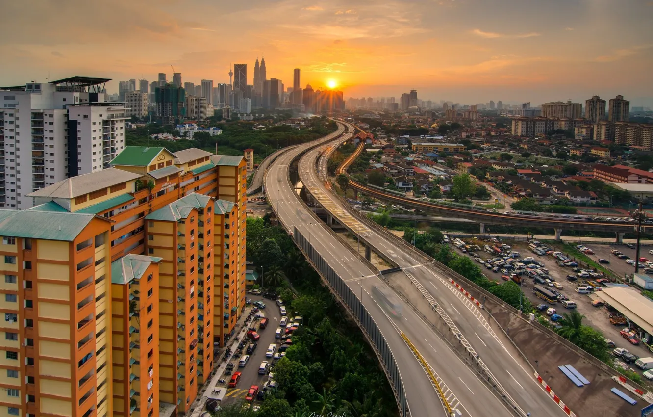 Photo wallpaper road, sunset, the city, Malaysia, Kuala Lumpur