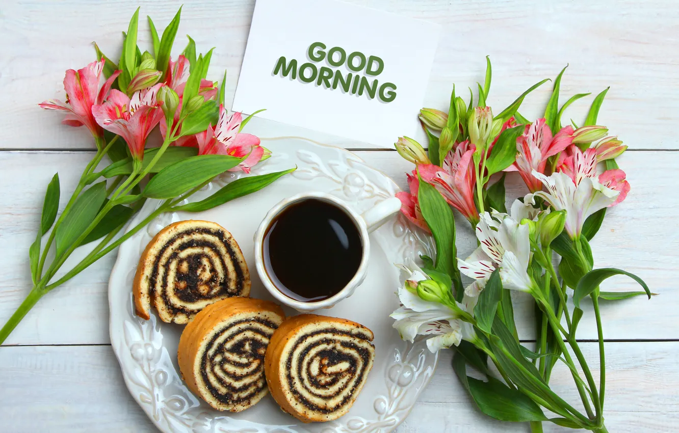 Photo wallpaper coffee, food, Breakfast, dessert, biscuit, roll, Studio KIVI