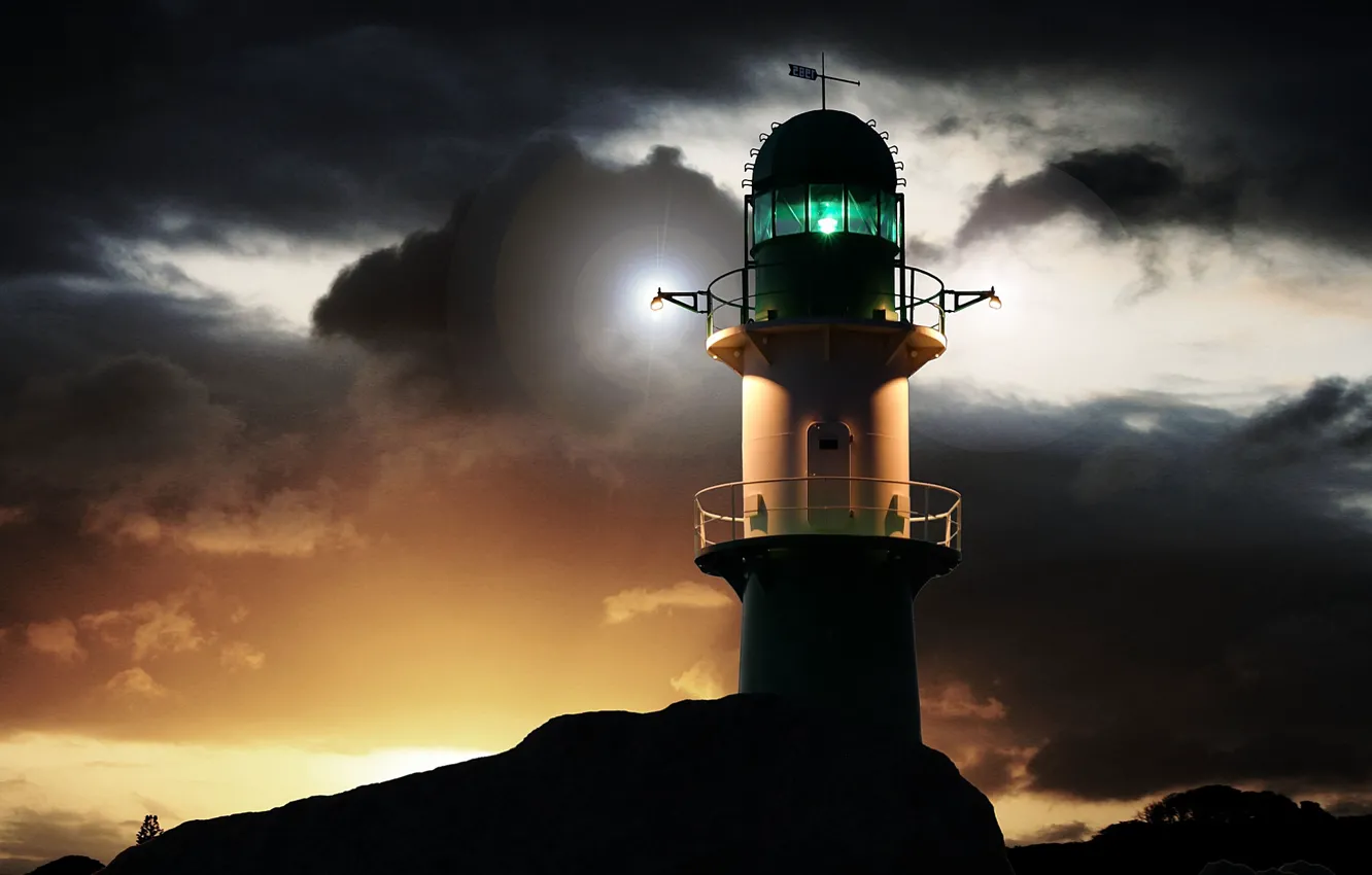 Photo wallpaper the sky, clouds, coast, lighthouse