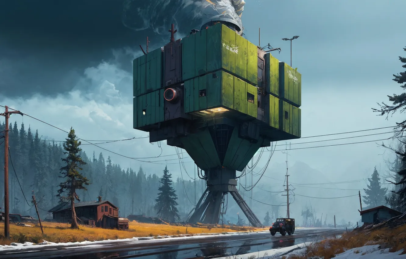 Photo wallpaper road, landscape, fiction, structure