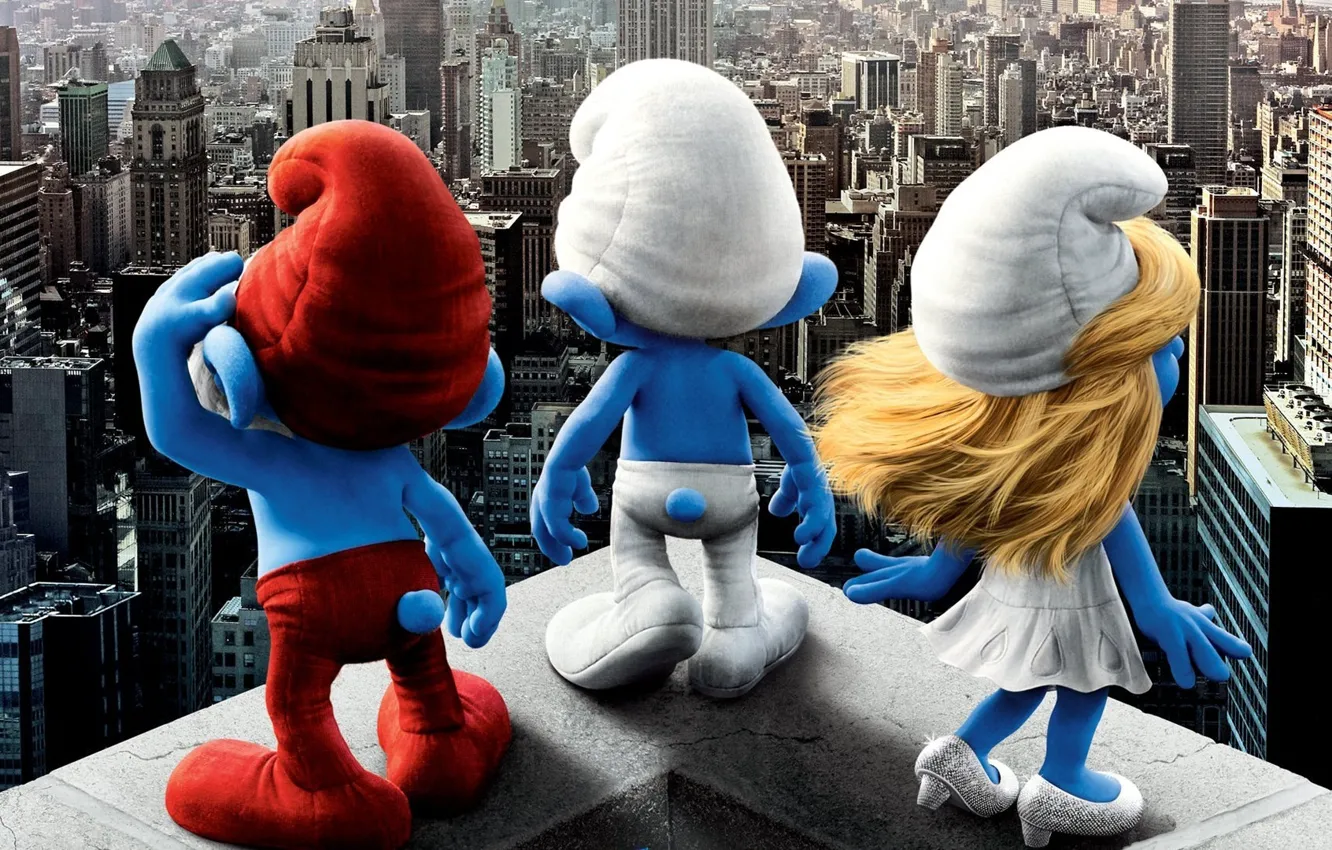 Photo wallpaper the city, building, home, New York, skyscrapers, dwarf, New York, Smurfs