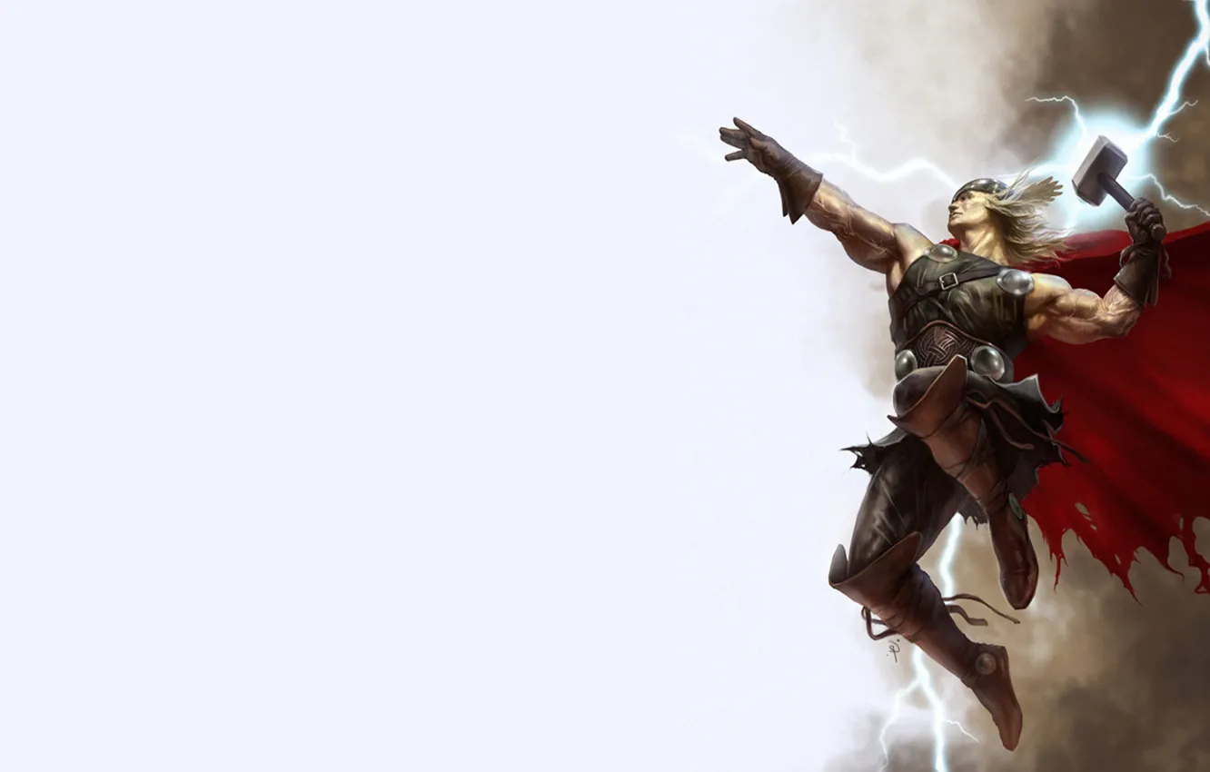 Photo wallpaper Mythology, Lightning, Thor, God, Ray, pearls, Mjolnir, Hammer