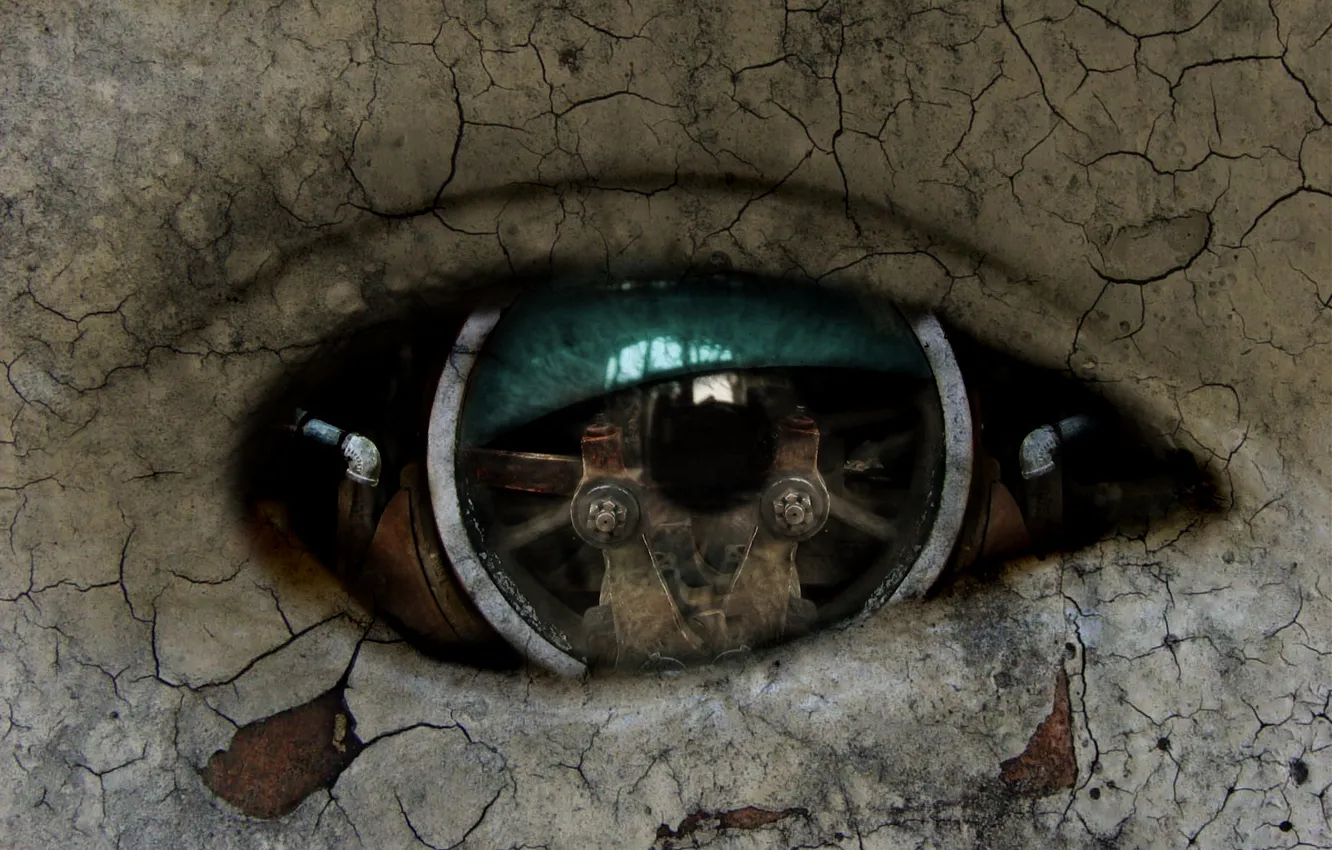 Photo wallpaper eyes, mechanism, robot, Android