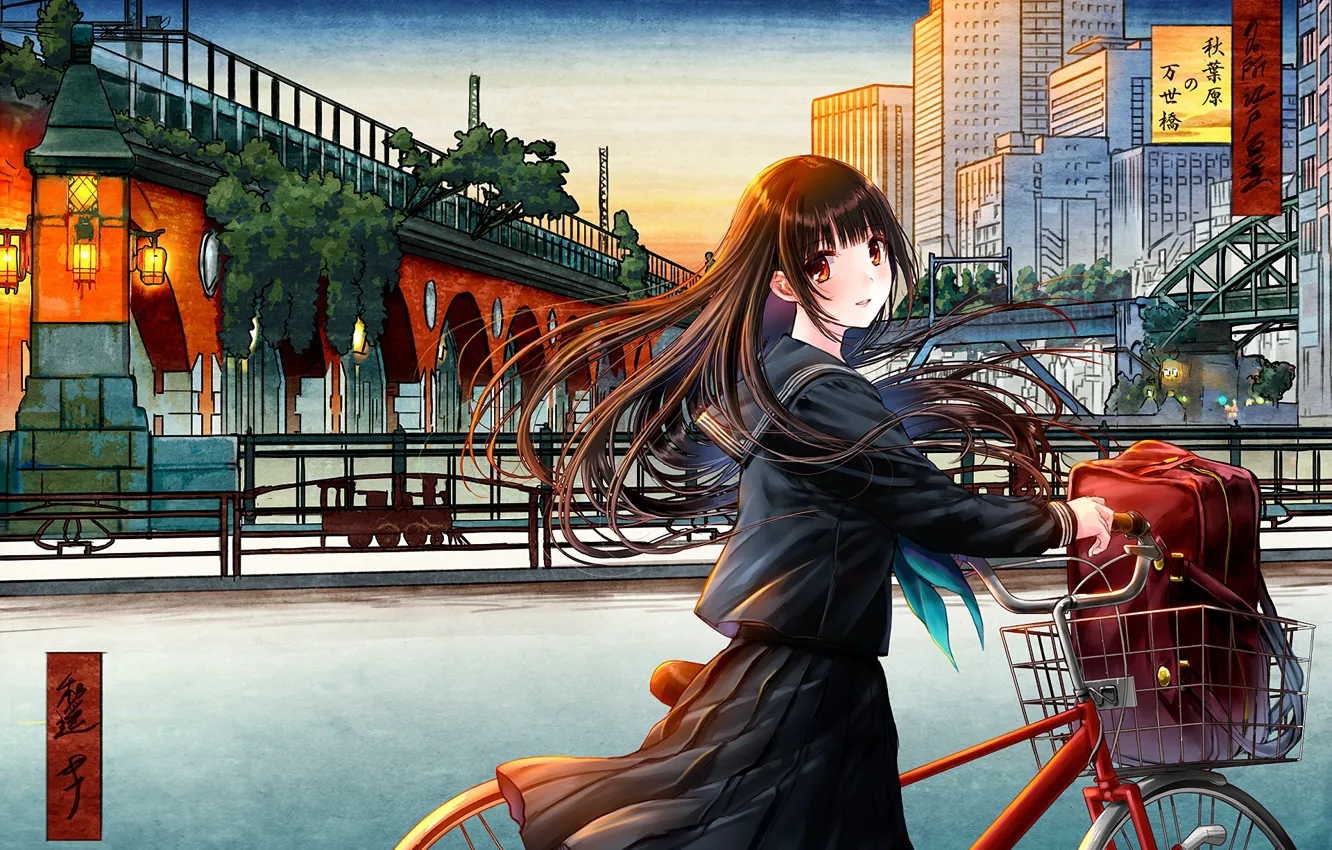 Photo wallpaper bike, the city, anime, girl