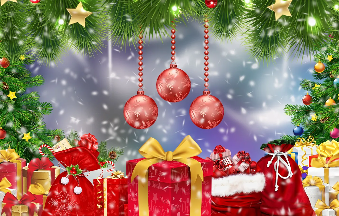 Photo wallpaper Graphics, Christmas, Bombki, Gifts