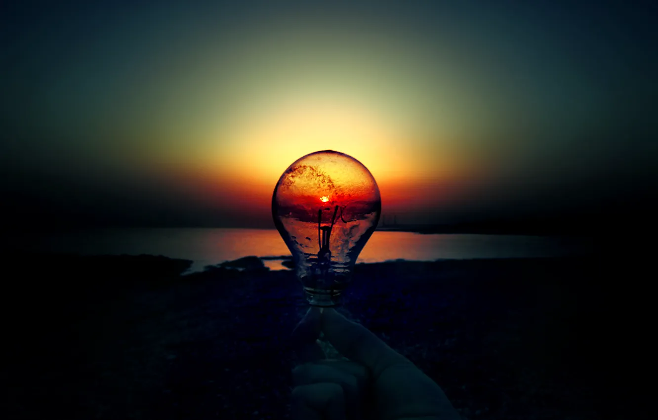 Photo wallpaper light bulb, the sun, sunset, dawn