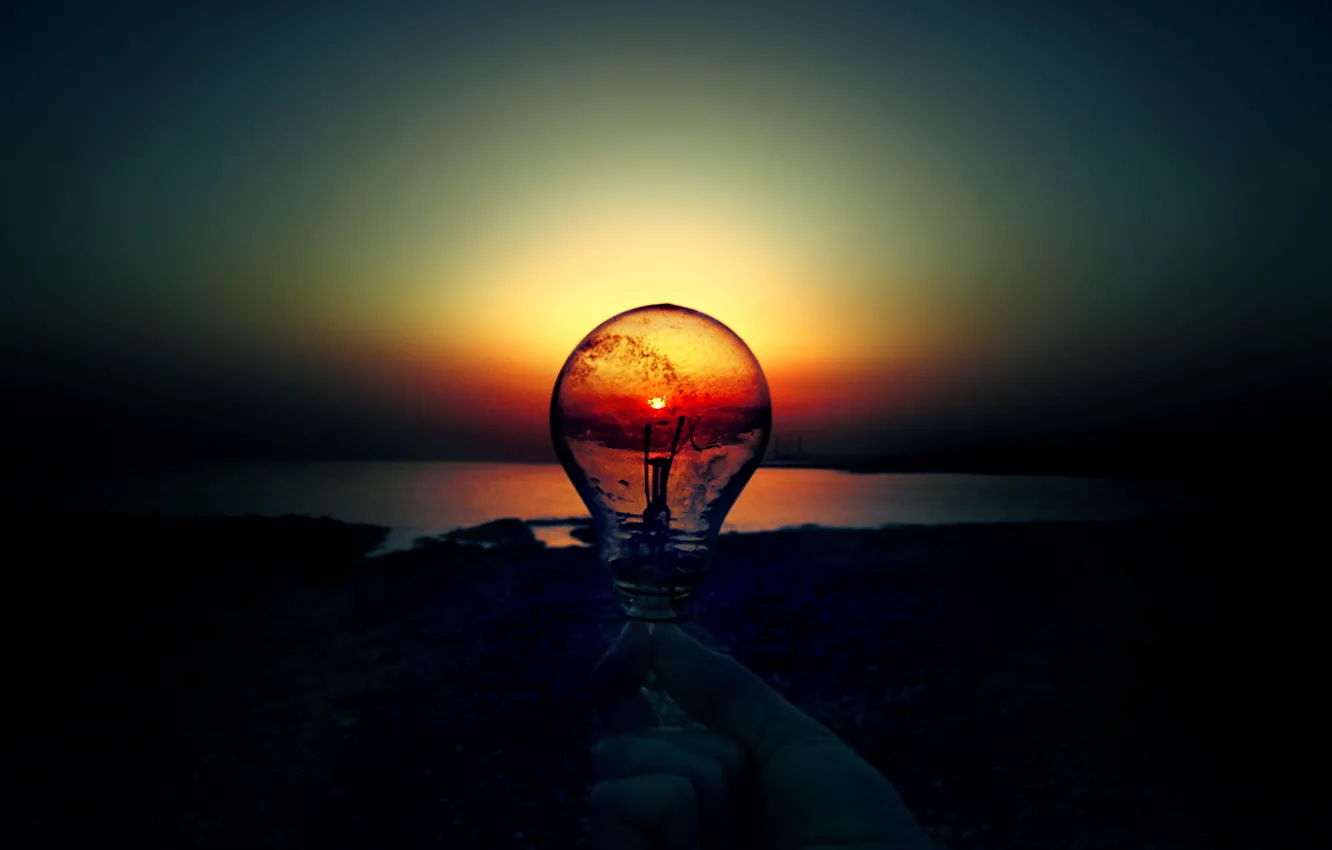 Photo wallpaper the sun, sunset, dawn, light bulb
