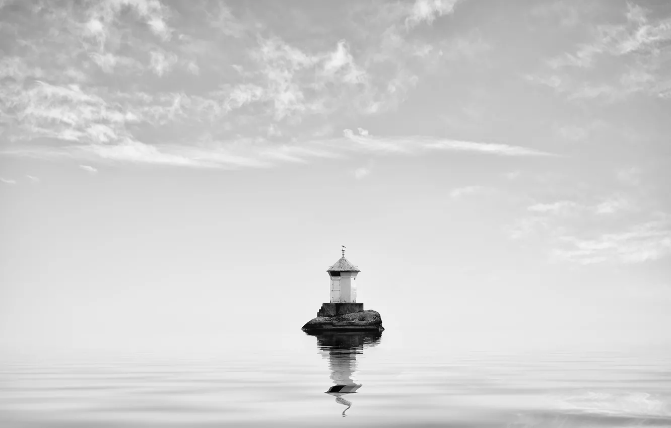 Photo wallpaper water, reflection, lighthouse, island, water, island, reflection, lighthouse